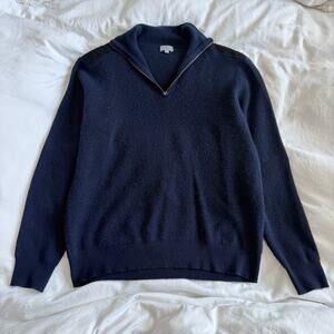 TSE Cashmere Men's Classic Quarter Zip Navy Blue Size XL